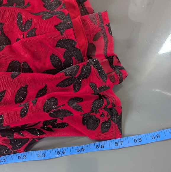 Vintage‎ Y2K City Triangles Whimsigoth Red Burnout Mesh Floral Evening Gown - Picture 16 of 16